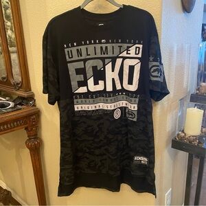 ECKO UNLTD. Men Black Camo Graphic Front & Back High-Low Hem T-Shirt Size 2XL